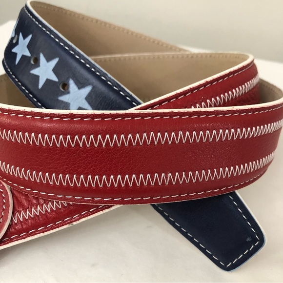 Vintage Sz L Patriotic Country Western Leather Belt - Picture 6 of 14